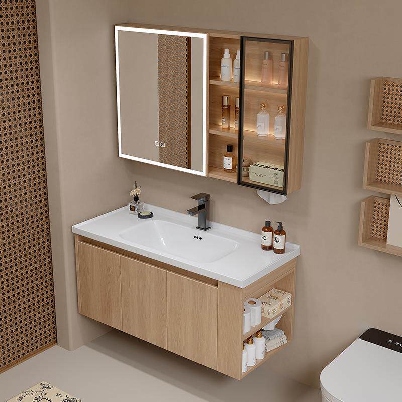 原木纹蜂窝铝浴室柜智能除雾镜柜 LED灯防水防潮卫生间洗漱台组合