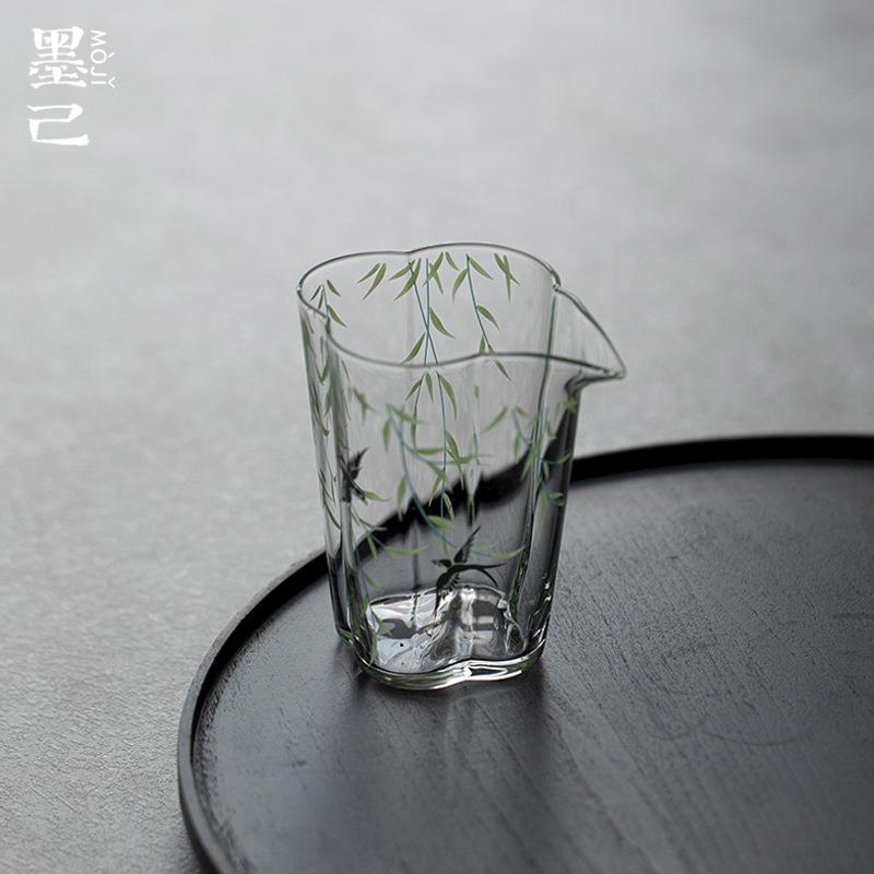 墨己瑞璃耐高温耐热海棠公道杯茶道配件柳树燕子玻璃公杯分茶器