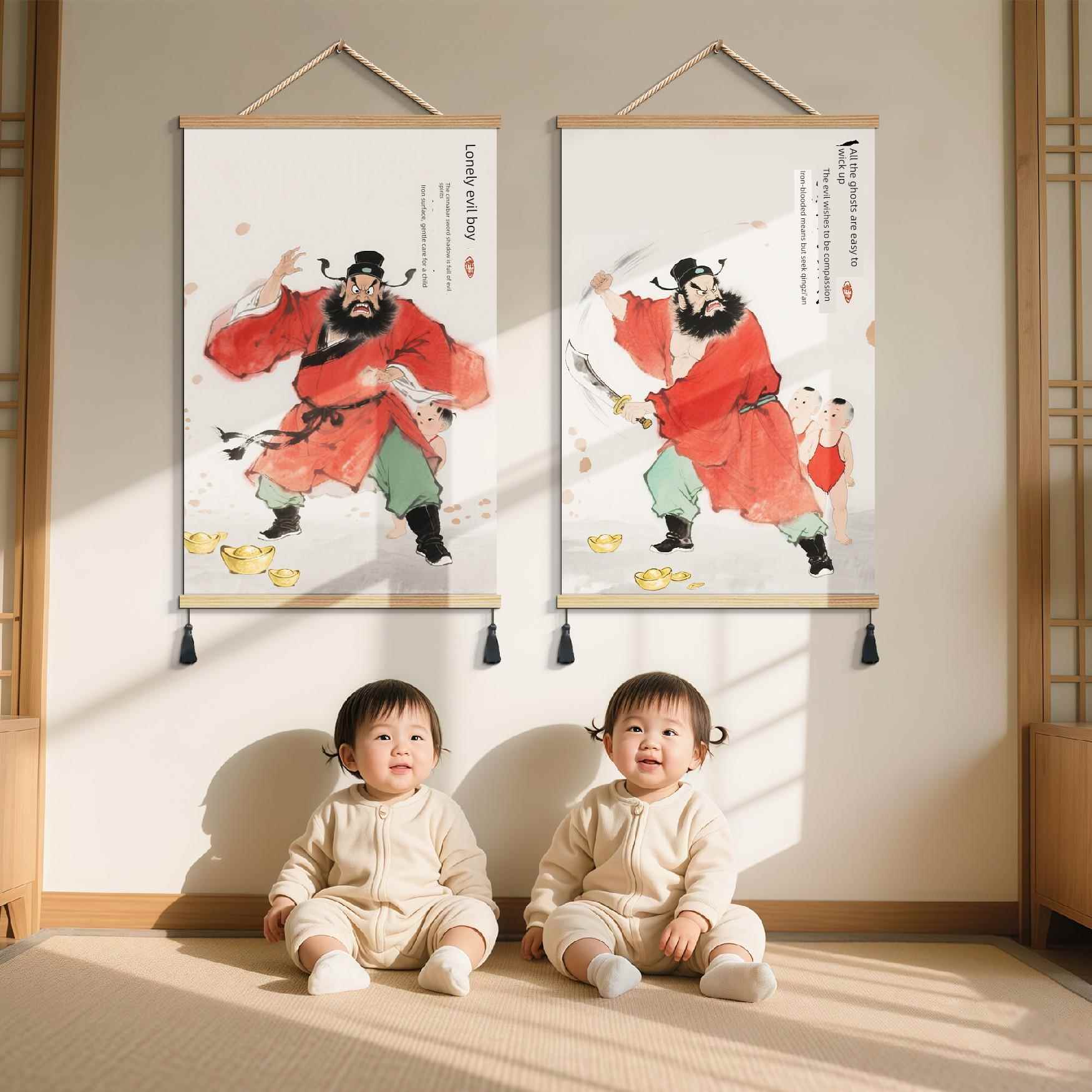 钟敬梓护天师人像挂画招财进宝镇宅门神中国画客厅装饰画入口挂轴