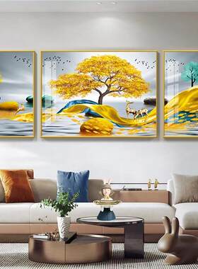 麋鹿三联画钻石画现代主义FMV墙沙发背景挂画无障碍豪华高简端十