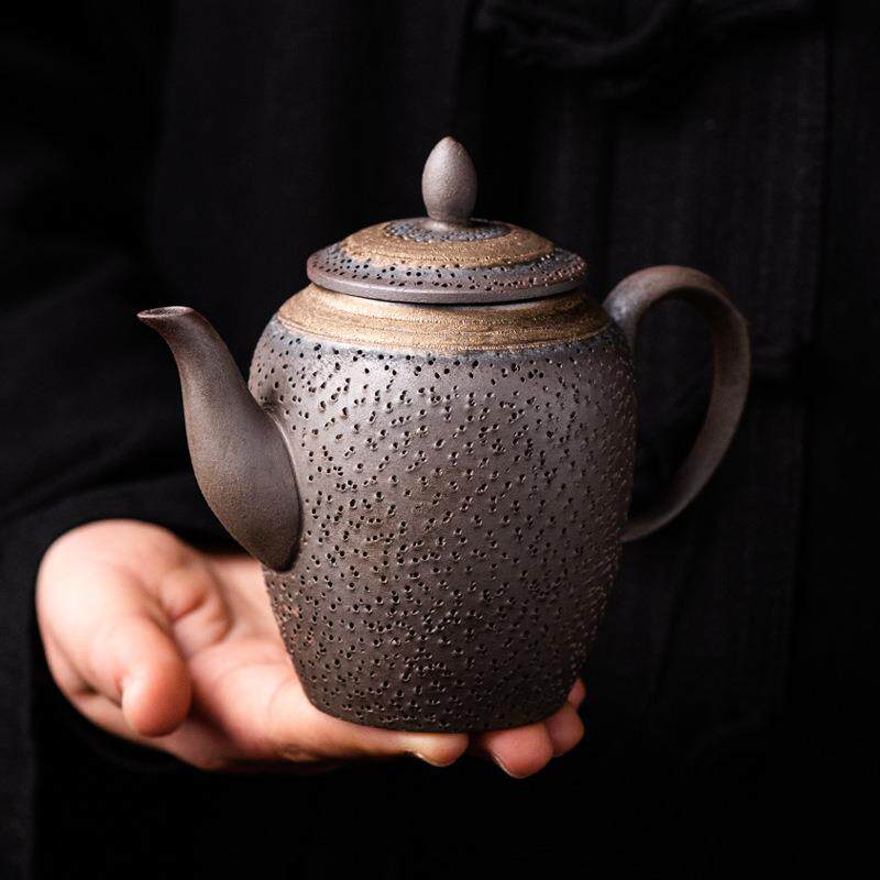 复古鎏金茶壶陶瓷粗陶茶具紫砂单壶小号家用手工茶道办公室泡茶器
