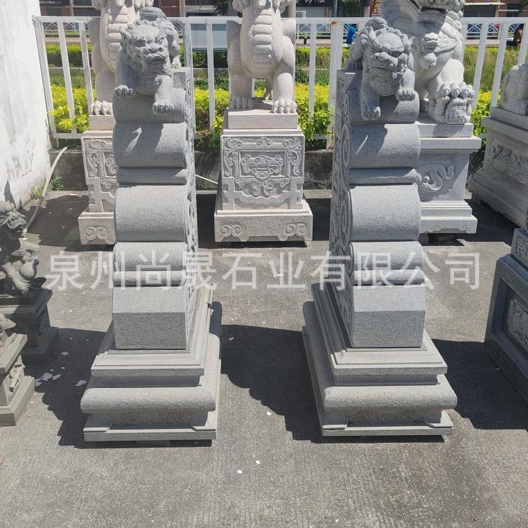 石雕门墩抱鼓石芝麻黑貔貅狮子万源青汉白玉门鼓石墩子庭院摆件