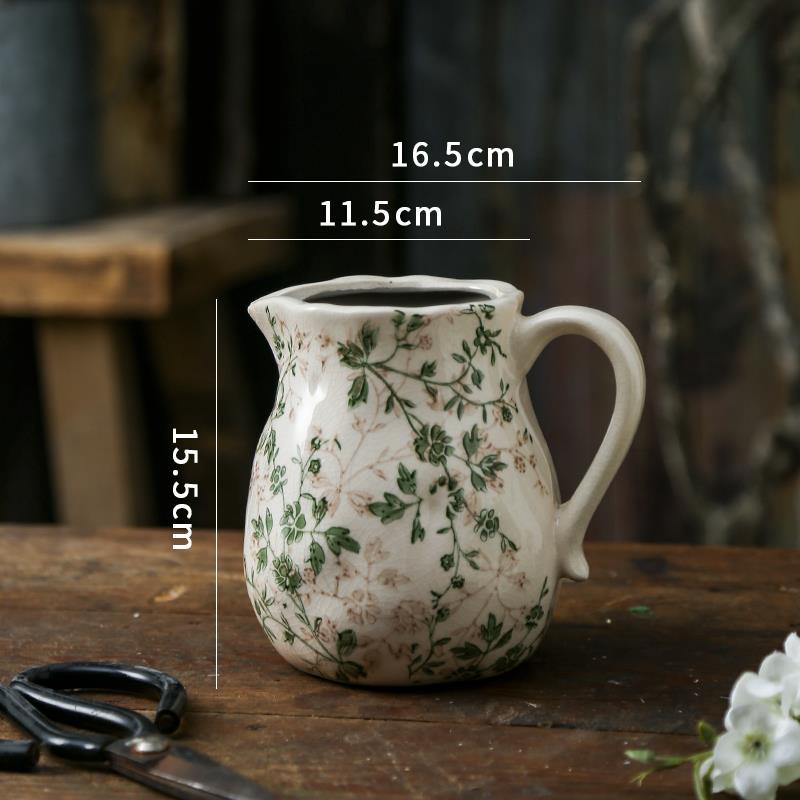 高档简约绿色复古培陶瓷花瓶插花厅卉鲜花器皿客水餐桌面创意摆件