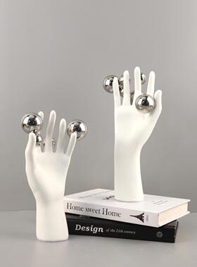 现代简约抽象树脂白色手掌雕塑摆件玄关书房客厅电视柜家居装饰品