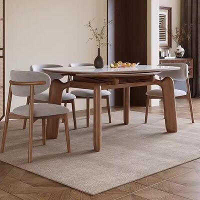 白蜡实圆木岩板餐桌家变用HS-5901小户型饭桌可圆伸缩餐2桌椅025