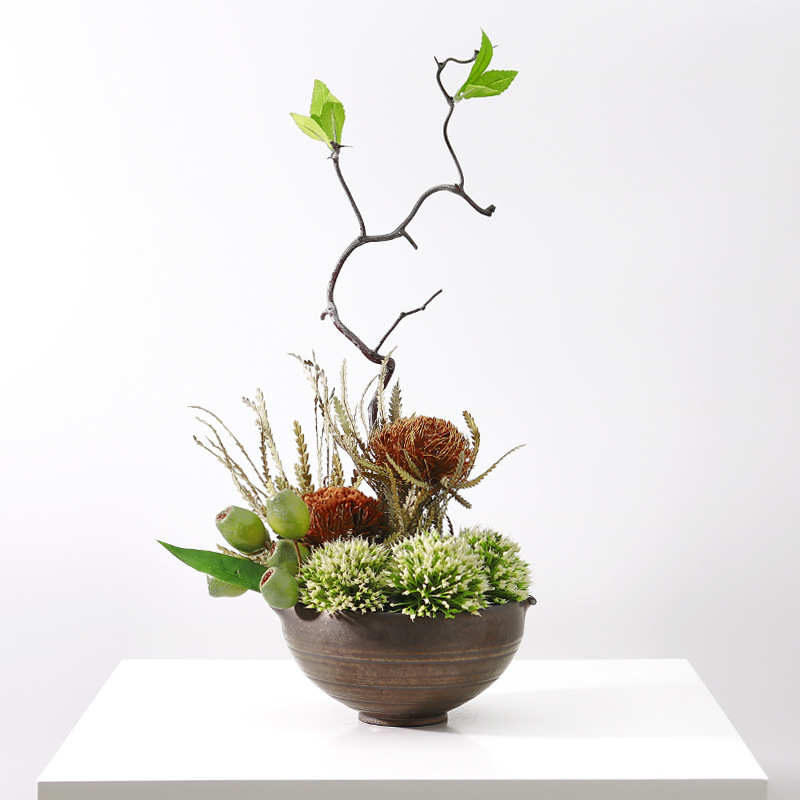 新中式干花枯枝小佛塔仿真花艺盆景样板间办公室茶室玄关软装摆件