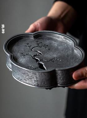 棠颂丨手工中式覆古纯老锡壶承干泡台茶盘功夫茶具建水茶承托 托