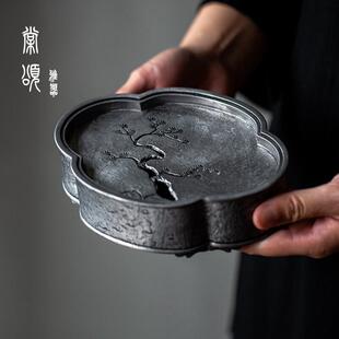 棠颂丨手工中式覆古纯老锡壶承干泡台茶盘功夫茶具建水茶承托 托
