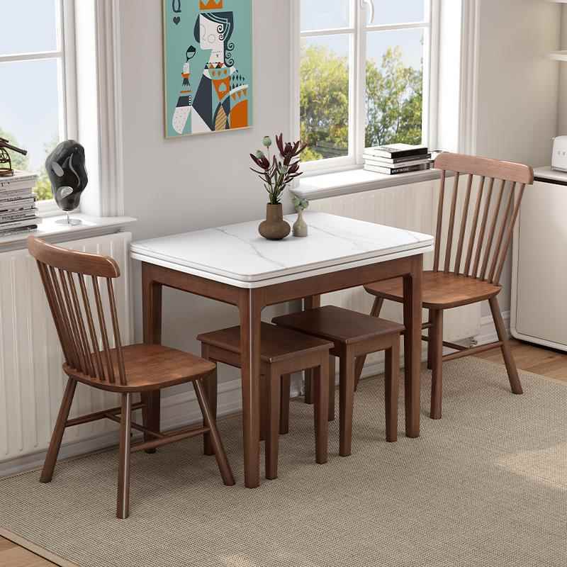 正品岩板叠餐桌家用小代户型实木可伸缩现简约轻奢饭桌椅折组合灰