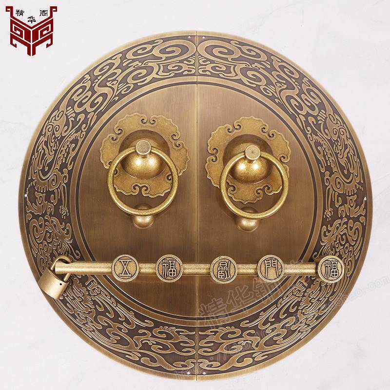 中式彷古大门门栓插销门锁纯铜门环拉手龙凤覆古别墅木门把手
