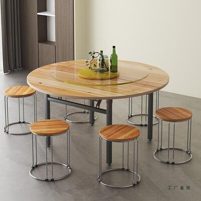 加厚实木折叠大圆桌面板桌家子餐IVE桌15人2圆0饭桌带转盘0用形1