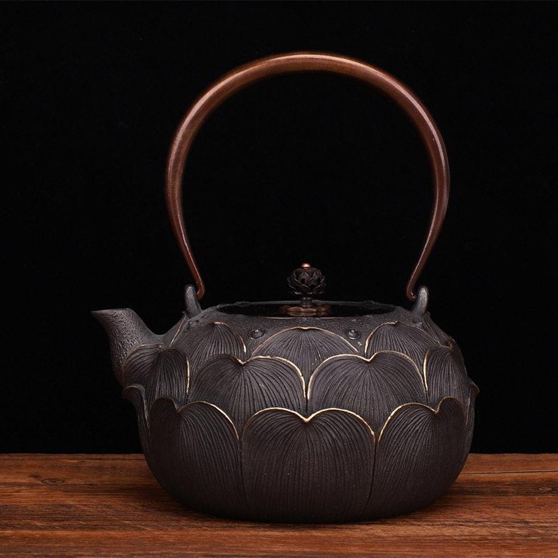 典工堂铁壶原铁无涂层鎏金工艺金莲铸铁壶茶壶烧水壶家用茶具铜盖