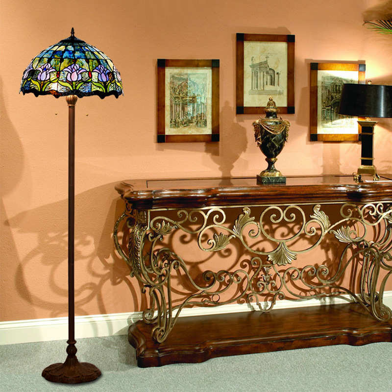 厂家直销 16寸帝凡尼落地灯客厅卧室书房蓝色郁金香玻璃创意灯饰