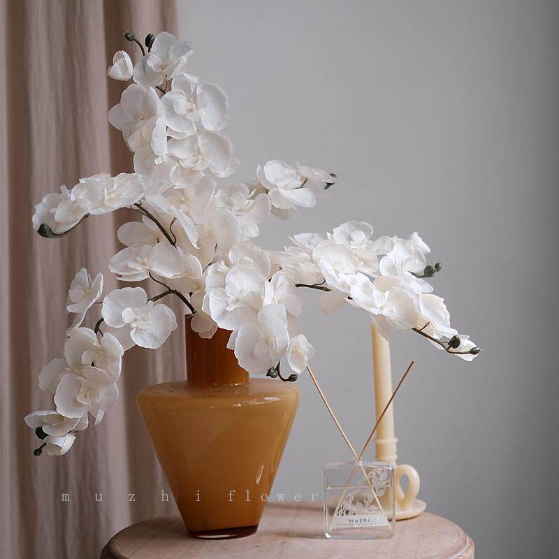 白色蝴蝶兰彷真花轻奢高端客厅花艺插花绢花蛋糕装饰高级感摆件