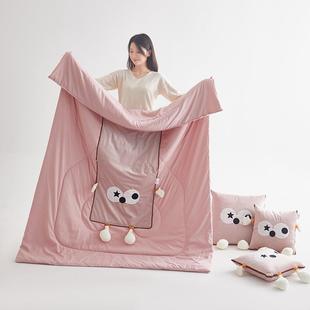 多41219174胺大眼睛可爱巴卡通儿童枕被抱多功能毯子发靠垫方形办