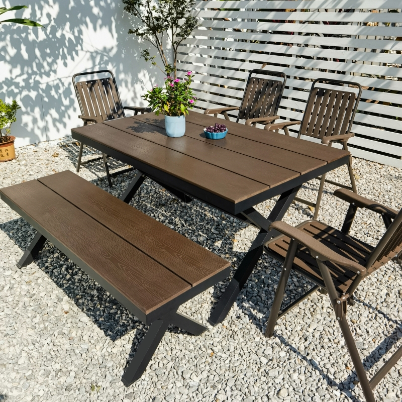 远茂户外庭院塑木桌椅可折叠椅子铝合金防腐木室外露天台防水防晒