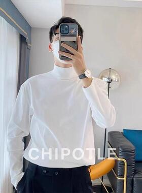 韩国CHIPOTLE高级感半高领白色打底衫男2026春季新款休闲长袖t恤