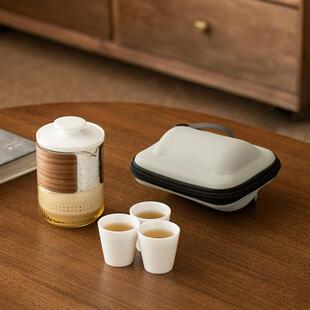 念云居快客杯户外陶瓷一壶三杯玻璃便携式 简约 旅行功夫茶具套装