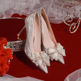 2024年仙女风高跟鞋女细跟主婚纱新娘气质名媛，法式婚鞋水晶鞋