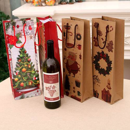 Christmas gift bag Christmas paper bag Wine bottle bag酒瓶袋
