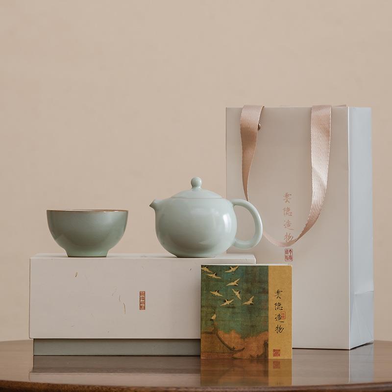 云隐造物汝窑西施壶茶壶套装泡茶器具陶瓷一壶一杯汝瓷家用茶具