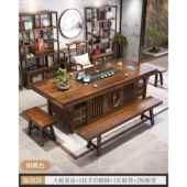 高档实木原木大板桌公椅组茶合办室禅意茶几一桌五椅茶家用新中式