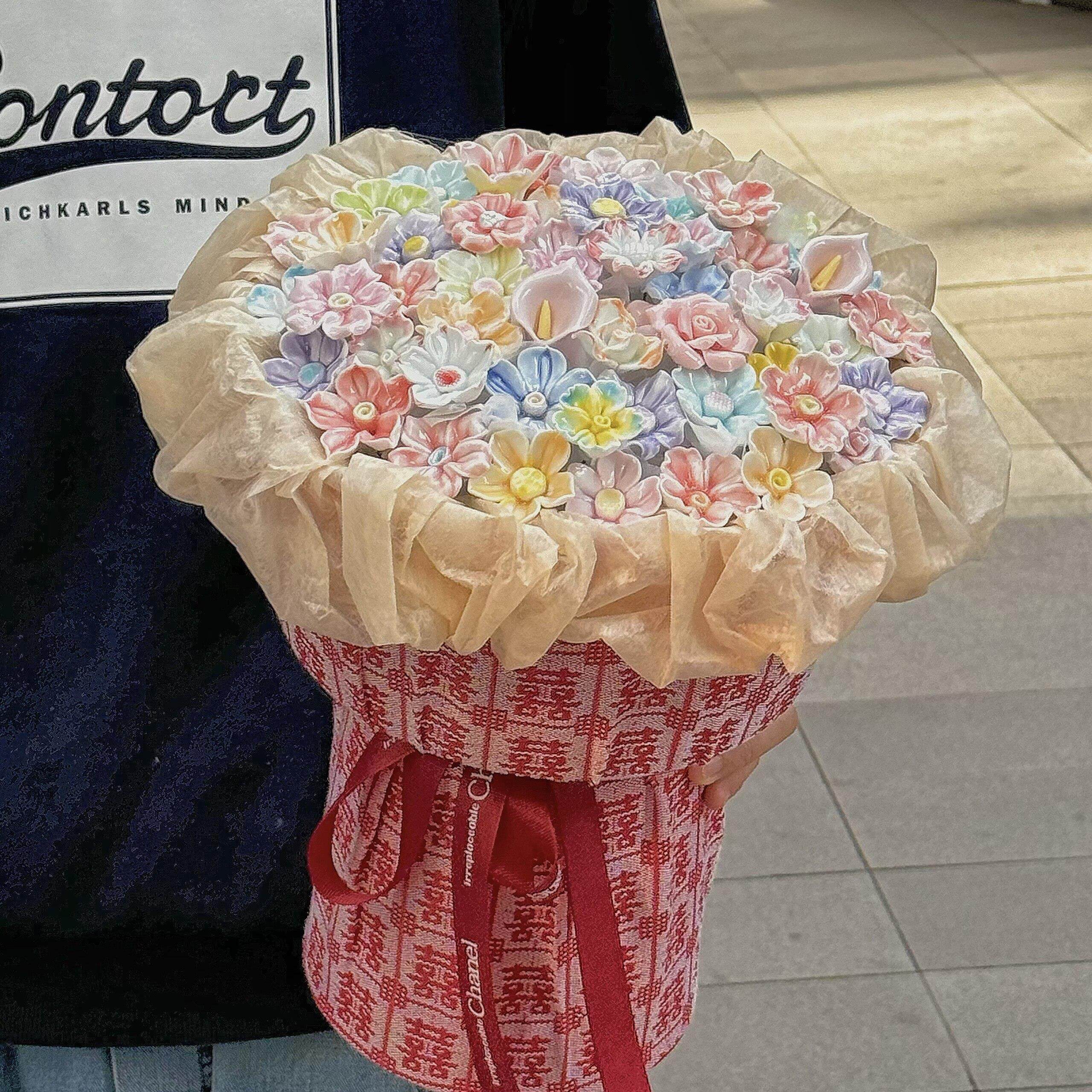 景德镇陶瓷花束订婚花束手捧花成品婚礼领证装饰品高级结婚礼物