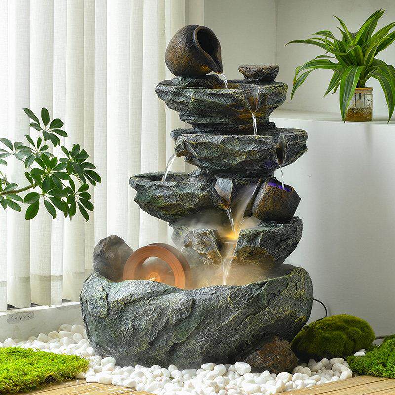 庭院鱼池假山陶罐流水摆件循环水花园喷泉造景布置室外水系景观