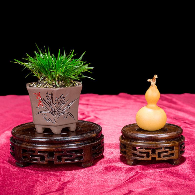 摆件底座托架木质圆形佛像茶壶奇石头花盆小鱼缸底座托盘缸架木架图片