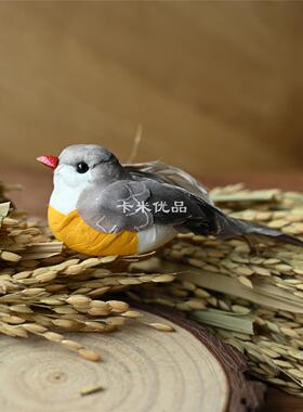 仿真麻雀彩色羽毛小鸟道具鸟笼装饰假鸟摄影装饰小鸟七夕小鸟