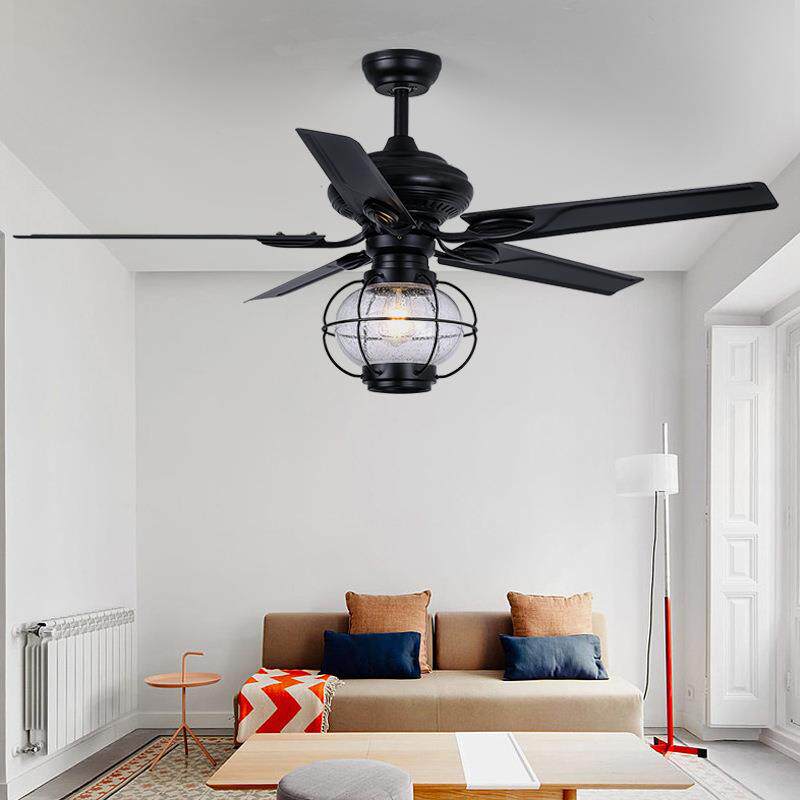 跨境美式电风扇灯餐厅客厅复古吊扇灯卧室遥控芭蕉叶工业风扇吊灯