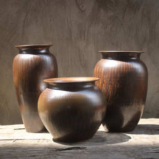 新中式手工景德镇陶瓷花瓶三件套酒店会所餐厅摆件陶罐花盆工艺品