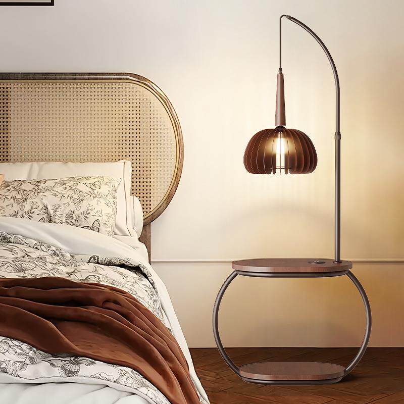 法式复古落地灯客厅沙发旁茶几灯中古风卧室床头柜置物一体氛围灯