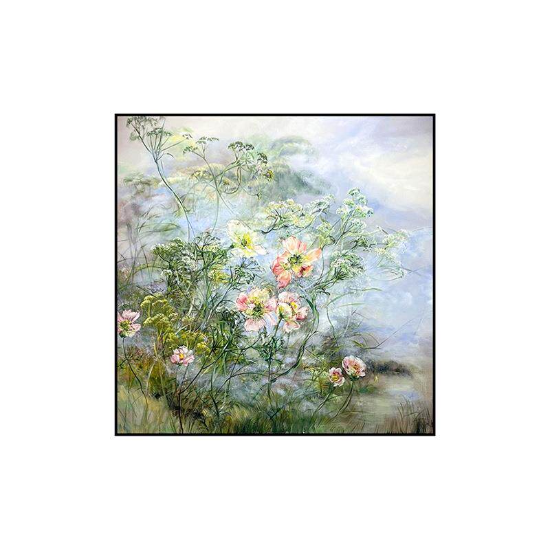 《水莲》法式中古风客厅装饰画花卉植物酒店民宿壁画抽象玄关挂画