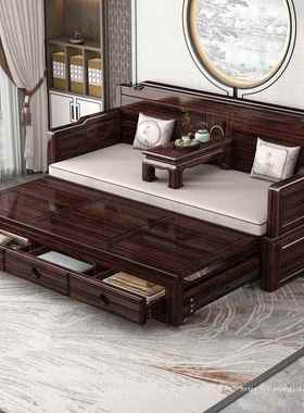 新中式屉实罗沙汉床发床两用多功能高端木沙发床带抽2025新款EIB