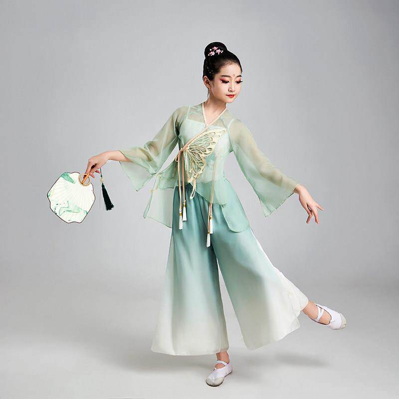 高档儿童古典服纱衣长舞裙逸女童中国风汉服飘民族扇子舞身蹈韵演