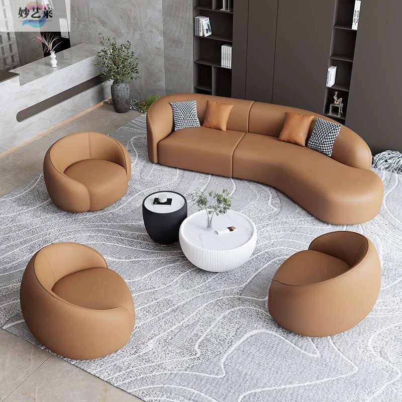 酒店大堂售楼处美容院民宿接待沙发意式极简商务办公沙发弧形沙发
