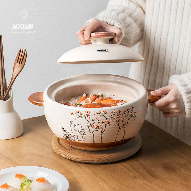 姆明Moomin手绘原画风日式厚釜粗陶砂锅煲粥煲汤家用陶瓷煲耐高温