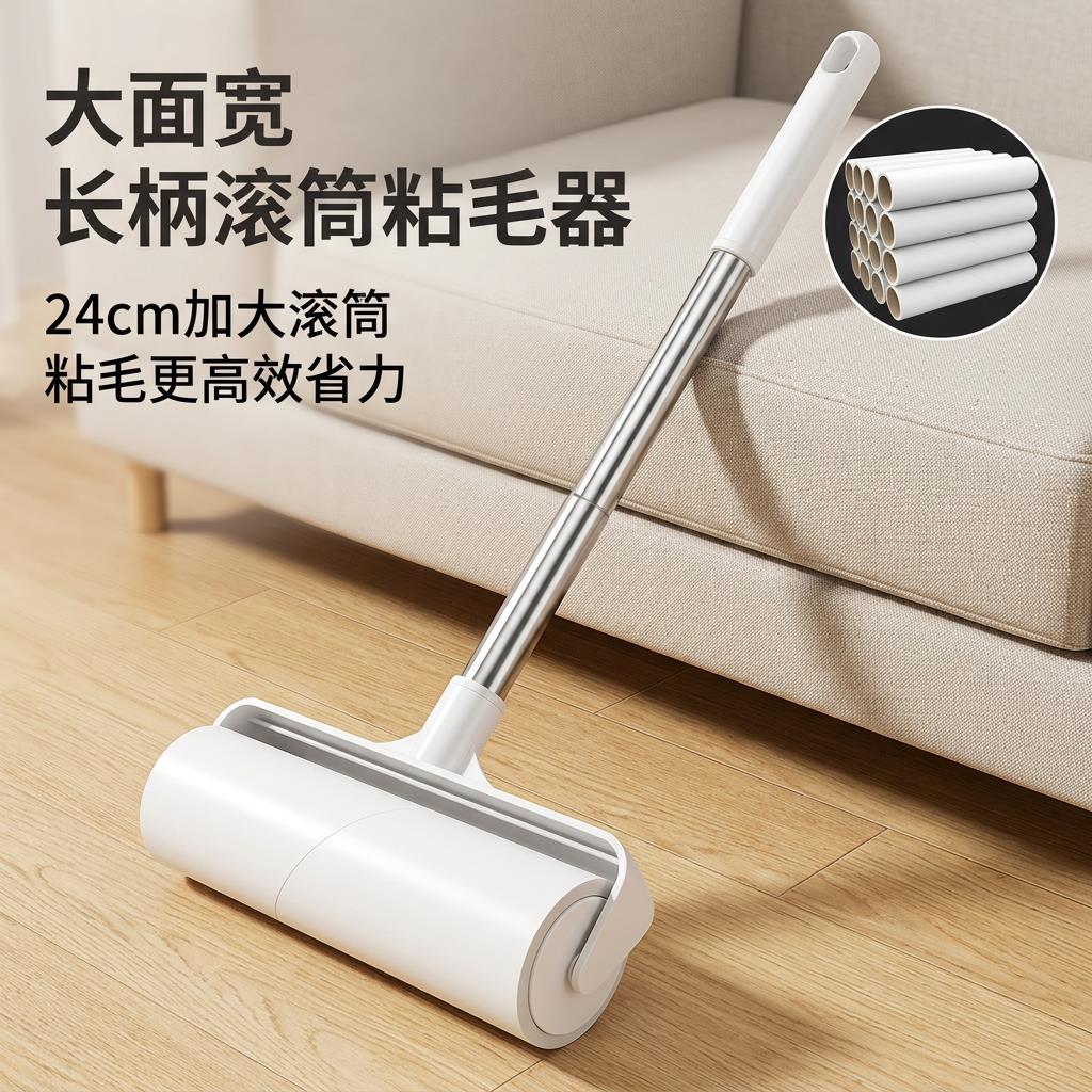 长杆滚筒粘毛器大号加长家用地板床上除尘粘头发滚轮替换芯吸毛器