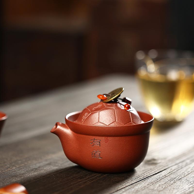 宜兴原矿老紫泥紫砂快客杯旅行茶具套装便携式茶壶富甲一方手抓壶