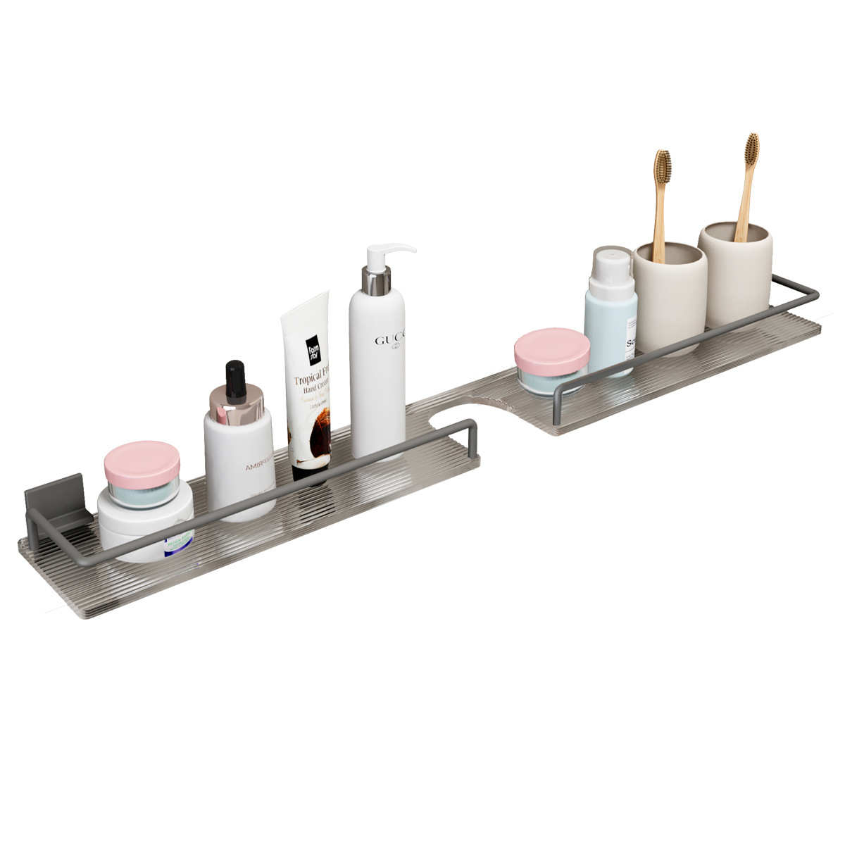 轻奢洗手台收纳架银色洗漱台镜前免打孔亚克力浴室厕所龙头置物架