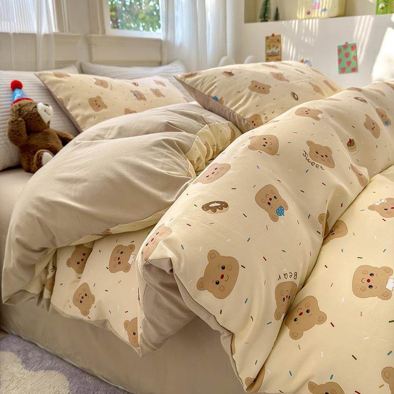 韩系ins可爱熊软萌卡通超柔水洗棉单被套被套单件被罩学生全件套,床上用品,学生床品套件,淘宝优惠券,粉丝福利购,淘宝优惠卷