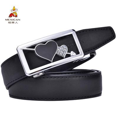 高档稻草人腰带女真皮细裤带简约时尚扣百自动韩版潮流女士饰装皮