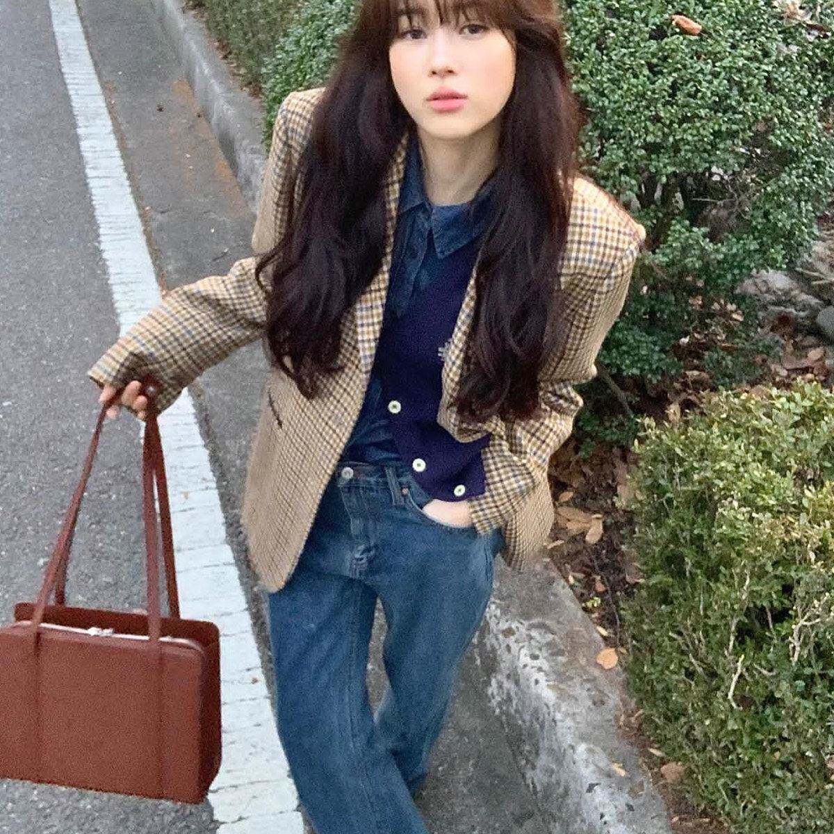 格子小西装外套女2025春秋西服气质名媛高级感休闲小个子休闲上衣