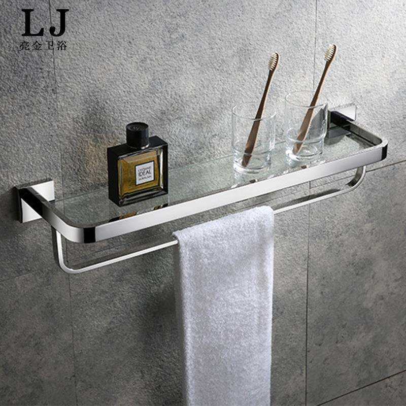 304不锈钢浴室玻璃置物架化妆台圆角支架卫生间毛巾挂架带杆双层