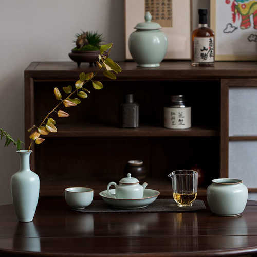 缸配件缸干养茶建水汝窑开茶渣具片瓷泡茶洗茶道可储水天青汝手工