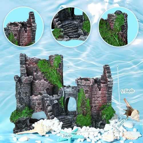 爬宠塑料植物鱼缸装饰摆件水族箱装饰仿真水草树脂船城堡组合套装