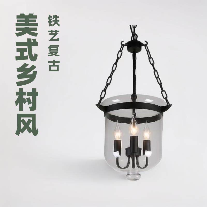美式乡村圆形玻璃蜡烛吊灯餐厅吧台酒吧过道玄关LOFT铁艺复古风