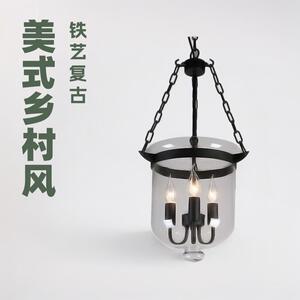 美式乡村圆形玻璃蜡烛吊灯创意餐厅吧台酒吧过道玄关LOFT铁艺轻奢