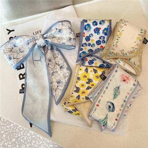 Skinny Satin Scarf for Women(1 Pack) Floral Print Hair